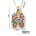 Pendentif lettre H doré avec zircons colorés et détails des dimensions - Style H / Or