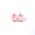 Square pink cubic zirconia earrings with gold plated leverback hooks for women - Pink
