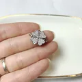 Rotating silver clover pendant with white zircon pavé and dual side rings for DIY jewelry - Pave Zirconia Clover Connector / Silver Style 1