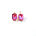 Gold earrings featuring rectangular faceted crystals with red, purple, and blue gradient - Magenta