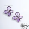 Elegante violette Schmetterlingsohrringe mit lila Zirkonia und silberner Fassung - Silber und Dunkelviolett (E00001-11)