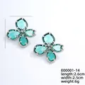 French luxury floral stud earrings with pear-cut emerald gemstones and silver finish - Silver and Cyan Blue (E00001-14)