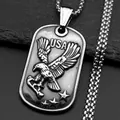 Men's vintage eagle pendant necklace in stainless steel with USA dog tag design - Silver