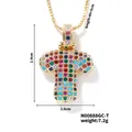 Collier lettre T avec zircons multicolores sertis sur une chaîne dorée - Style T / Or