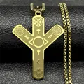 Collar de acero inoxidable dorado con brújula nórdica Vegvisir y símbolos rúnicos en cuero negro - Dorado