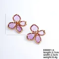 Elegant gold flower stud earrings with purple teardrop crystals and white stones - Gold and Dark Purple (E00001-6)