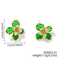 Elegant gold flower stud earrings featuring green cubic zirconia and precise dimensions - Gold and Emerald Green (E00001-21)