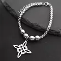 Zweilagiges Hexenknoten-Armband aus Edelstahl mit Perlen und verstellbarer Box-Kette - Silber
