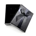 Elegant black jewelry gift box with textured finish and black silk ribbon bow for necklaces - Black Box