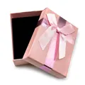 Pink glitter jewelry box with silk ribbon bow and black velvet interior for gift packaging - Pink Box