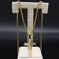 Gouden roestvrijstalen kruisketting met Jesus gravure en stevige box schakel - Goud