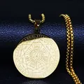 Collier sceau de Salomon doré avec gravure des Archanges sur fond cuir bleu - Or