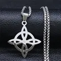 Stainless steel Celtic witch knot pendant necklace with silver box chain for unisex wear - Silver Celtic Knot Style / Silver