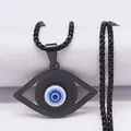 Collar con colgante del ojo turco en acero negro y diseño de círculos concéntricos - Negro