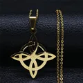 Golden Celtic Witch Knot necklace pendant in stainless steel on black leather background - Gold