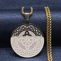 Vintage Wikinger Hexenknoten Anhänger aus Edelstahl mit goldener Box-Kette für Herren - Gold