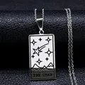 Stainless steel tarot necklace featuring a polished silver star pendant on a black background - The Star Style / Silver
