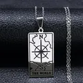 Macro detail of silver stainless steel tarot pendant with The World map engraving - The World / Silver
