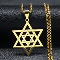 Collier avec pendentif étoile de David en acier inoxydable doré sur fond de cuir noir - Or