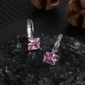 Elegant silver leverback earrings featuring square pink zircon stones on black rock - Pink (Square)