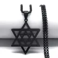 Collier en acier inoxydable noir avec pendentif étoile de David et chaîne à perles - Noir
