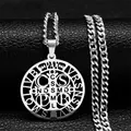 Silver St. Benedict Medal pendant with hollowed-out design and twist chain on black leather - Silver