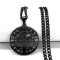 Black stainless steel St. Benedict medal pendant necklace with a sleek curb chain - Black