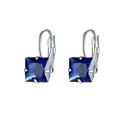 Elegant leverback earrings featuring square dark blue crystal stones in silver finish - Blue (Square)