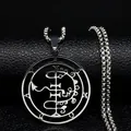 Collier à pendentif sigil occulte en acier inoxydable avec un design rond évidé - Collier Rune Géométrique Couleur Acier