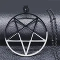 Gothic-Punk-Halskette mit schwarzem Edelstahl-Pentagramm-Anhänger und Gliederkette - 50cm / Schwarz