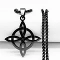 Black Viking Witch's Knot pendant necklace on minimalist metal chain jewelry - 60CM / Black
