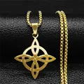 Golden stainless steel Witch's Knot pendant necklace on black textured background - 60CM / Gold
