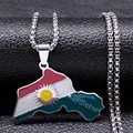 Enamel Kurdistan map pendant necklace in stainless steel with sun motif on black leather - 60CM / Silver 60cm
