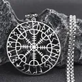 Nordic Viking Vegvisir compass pendant necklace made of stainless steel on dark rock - Silver