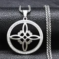 Gothic stainless steel knot pendant necklace with silver finish and white rhinestones - White Zirconia / Silver