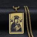 Gouden roestvrijstalen ketting met rechthoekige Maria hanger en gedetailleerde gravering - 60CM / Goud 60cm