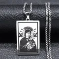Gepolijste roestvrijstalen ketting met Maria-hanger en boxketting op een leren achtergrond - 60CM / Zilver 60cm