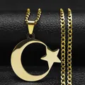 Collar de oro pulido con colgante de luna creciente y estrella sobre cuero negro premium - Dorado 60cm