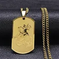 Golden Saint Michael Archangel pendant necklace in stainless steel with curb chain - Gold 60cm