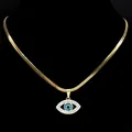 Golden snake chain necklace with Evil Eye pendant featuring blue stones and white crystals - Gold