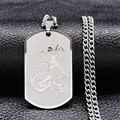 Detail of St. George dragon slayer engraving on silver stainless steel dog tag necklace - Silver 60cm