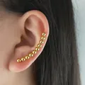 Polished gold beaded ear crawler with minimalist spherical design curved for women - Gold Left