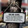 Square wooden wall plaque with hanging rope featuring a Dear God prayer quote design - Prayer Quote Style (QT738)