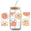 Autocollant UV DTF pour verre de 16oz avec couvercle en bambou et paille, motif fleurs - Style Floral Nordique (QT743-2)