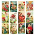 Set of 12 vintage Cupid Valentine's Day postcards with retro floral heart patterns - Vintage Cupid Theme (QT751-1)