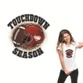 Detail of rugby touchdown season heat transfer print on a white casual cotton T-shirt - Touchdown Season Helmet Style (QT755-1)