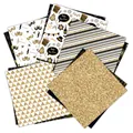 Detailed close-up of Black and Gold New Year scrapbook paper with festive glitter patterns - Black Gold Party Theme (QT759)