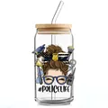 Détail du verre 16oz avec sticker UV DTF Police Life, couvercle bambou et paille en verre - Style Vie de Policier (QT747-5)
