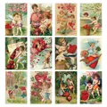 Set of 12 vintage Cupid Valentine postcards with retro hearts and floral art designs - Victorian Angel Theme (QT751-2)