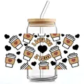 Detail of 16oz can glass with bamboo lid and I Love You A Latte coffee theme decal - I Love You A Latte Coffee Cup Style (QT742-5)
